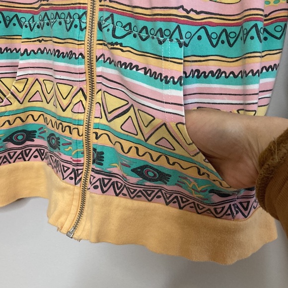 Stussy Sweatshirt Womens Large Aztec Print Orange Hoodie Light Cotton Stretch - Picture 9 of 14